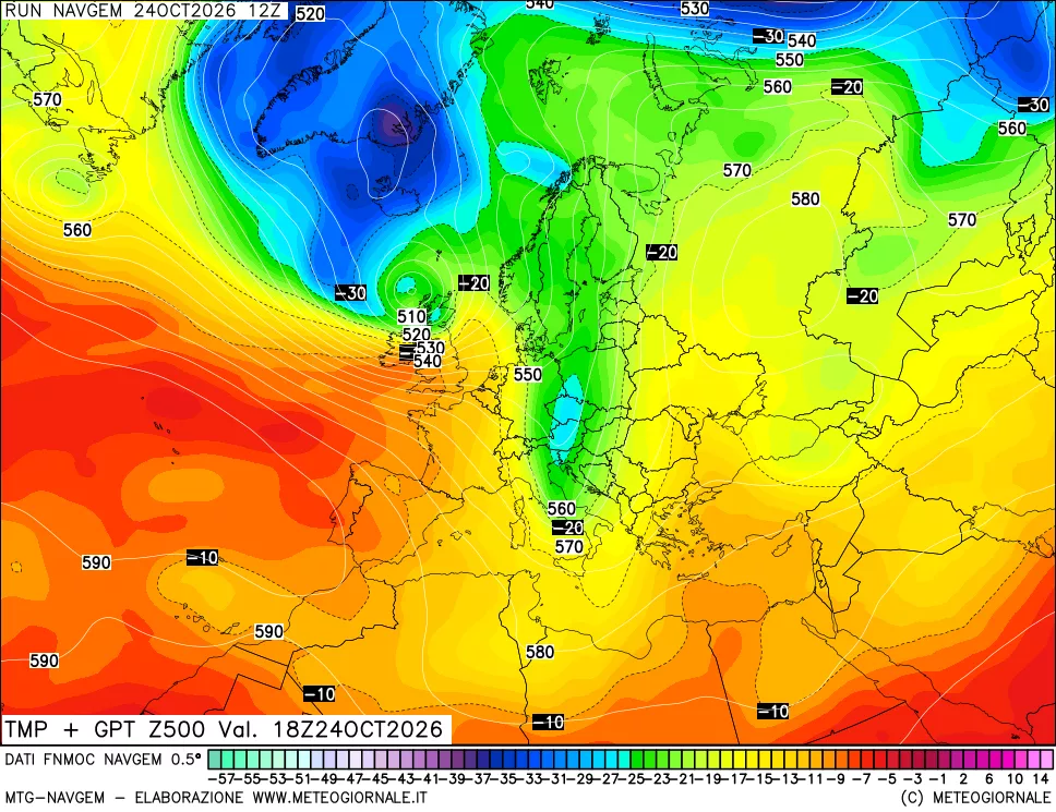 mappa Temperatura e Geopotenziali a 500 hPa