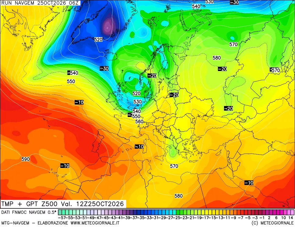 mappa Temperatura e Geopotenziali a 500 hPa