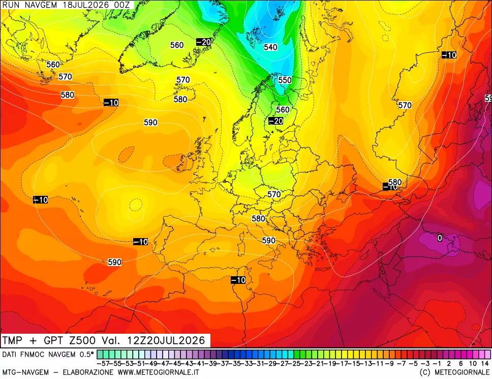 mappa Temperatura e Geopotenziali a 500 hPa