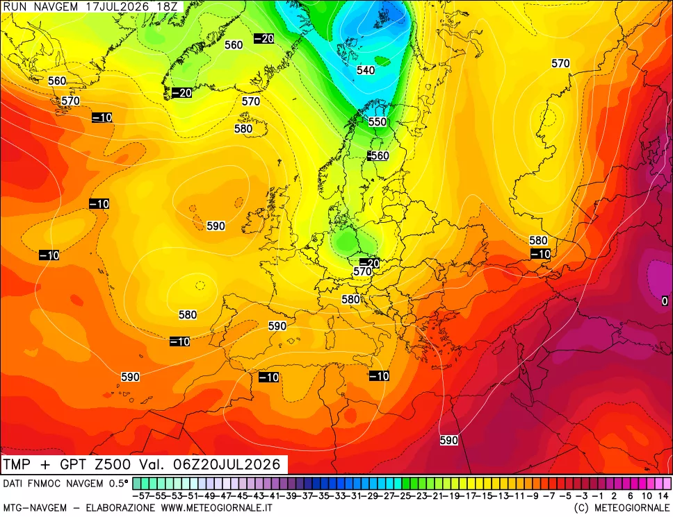 mappa Temperatura e Geopotenziali a 500 hPa