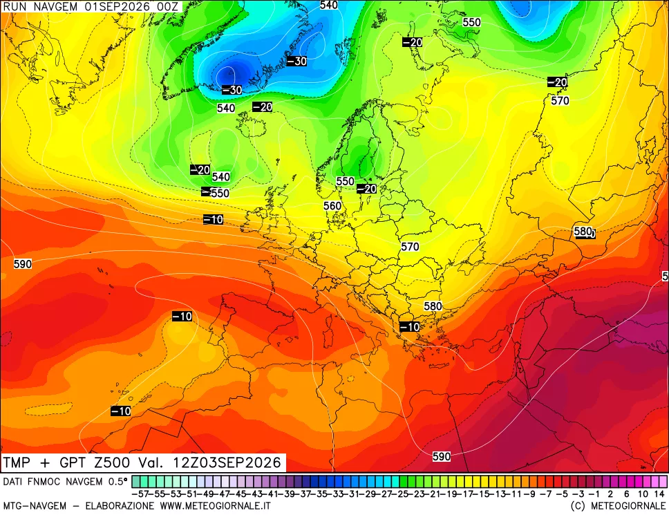 mappa Temperatura e Geopotenziali a 500 hPa