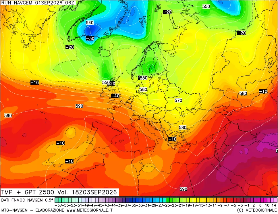 mappa Temperatura e Geopotenziali a 500 hPa