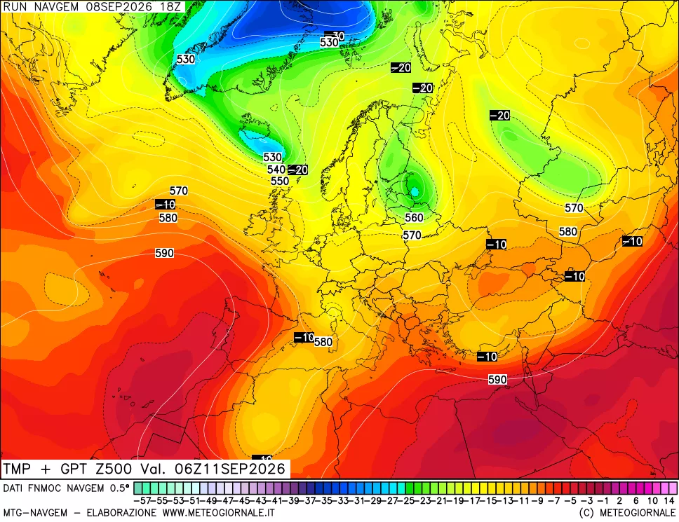 mappa Temperatura e Geopotenziali a 500 hPa