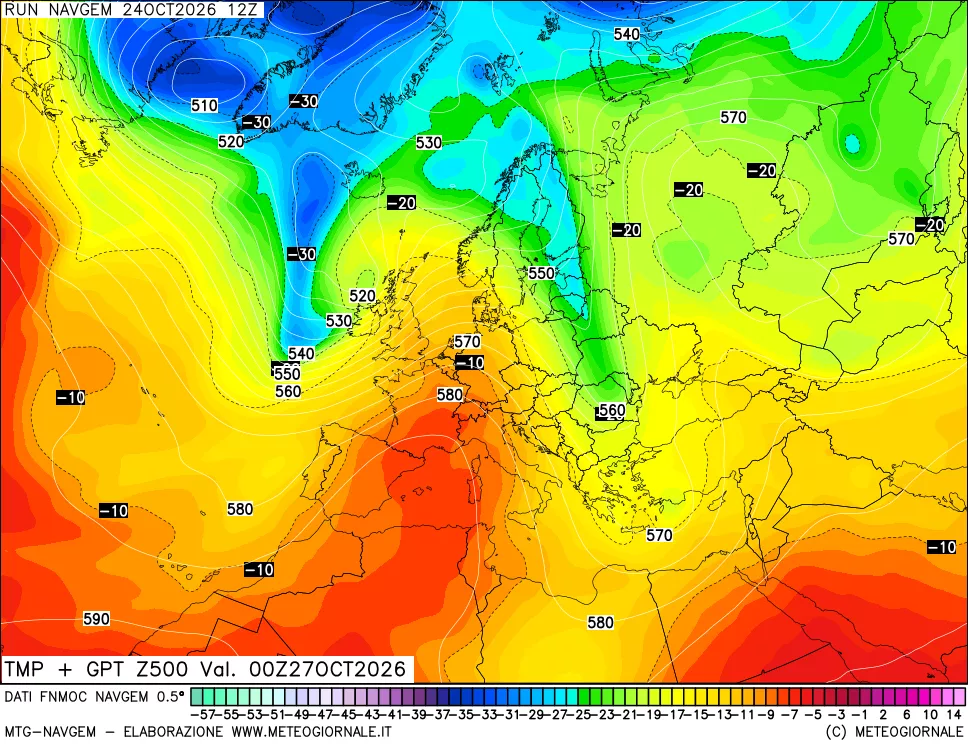 mappa Temperatura e Geopotenziali a 500 hPa
