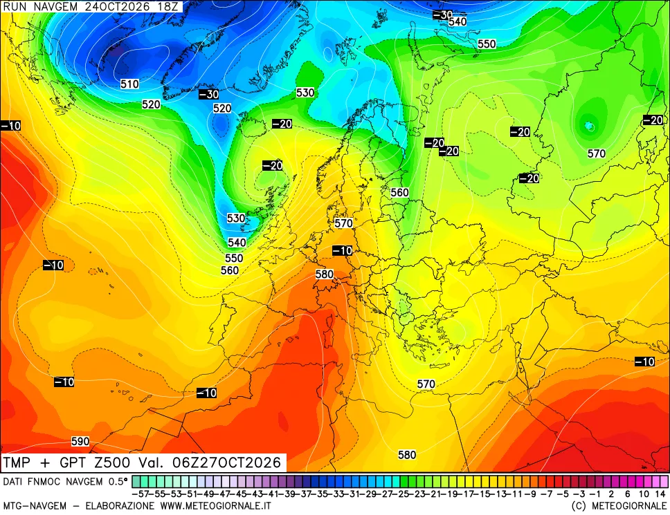 mappa Temperatura e Geopotenziali a 500 hPa