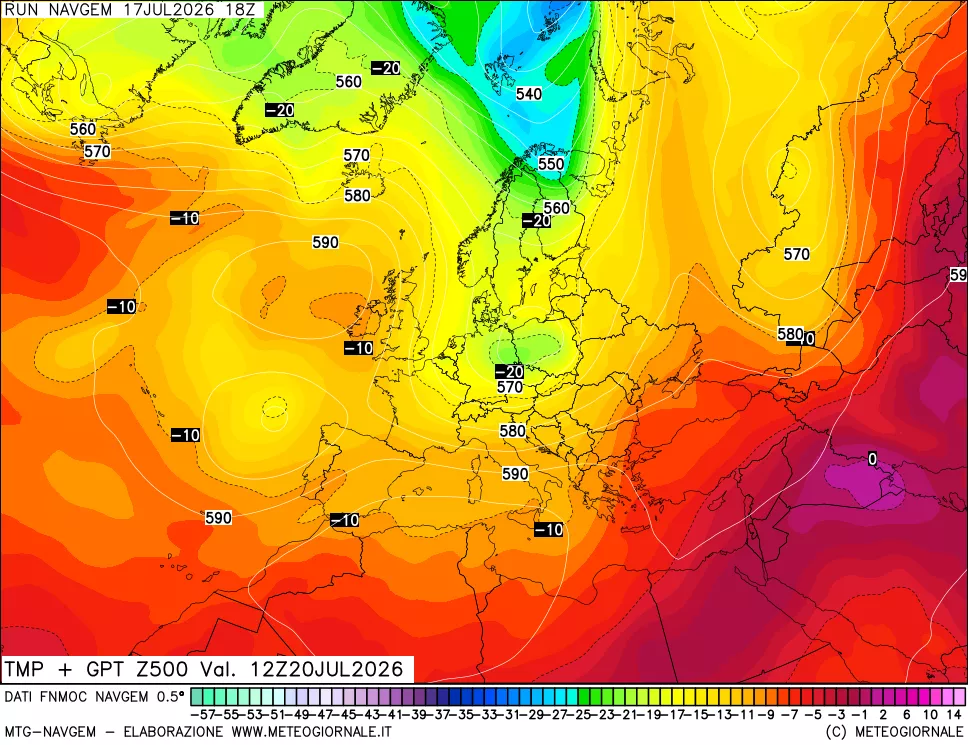 mappa Temperatura e Geopotenziali a 500 hPa