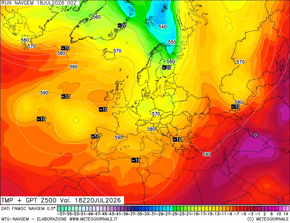 mappa Temperatura e Geopotenziali a 500 hPa