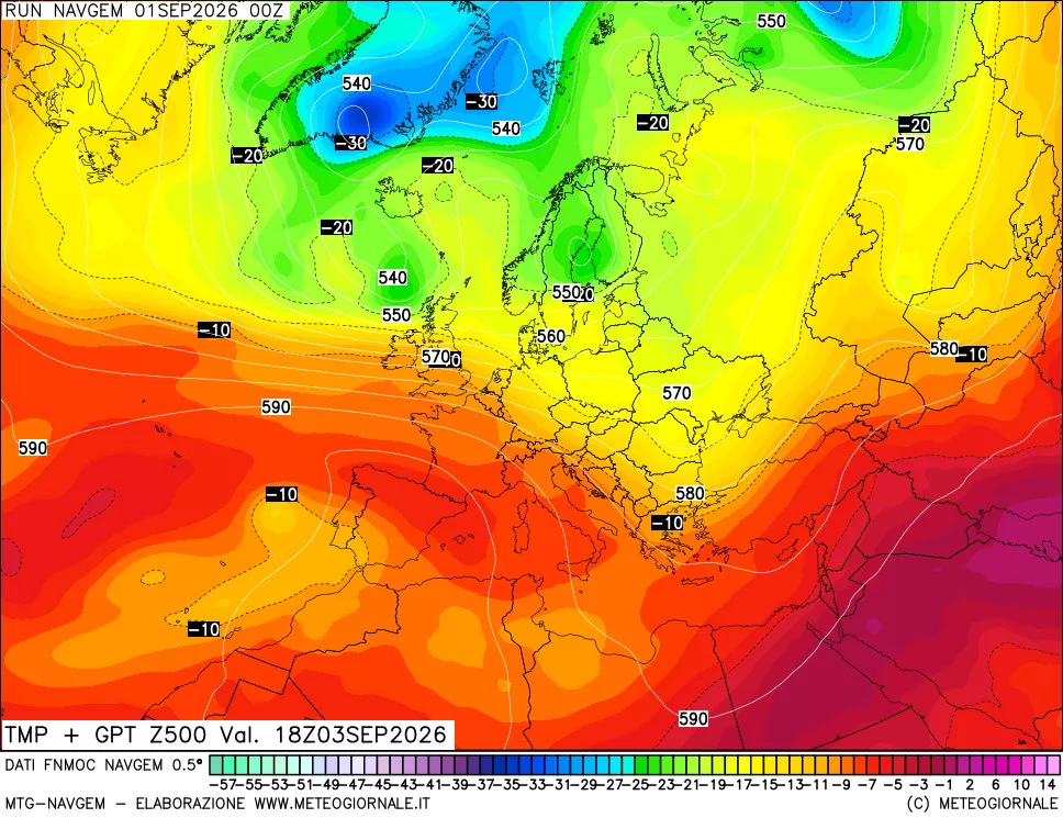 mappa Temperatura e Geopotenziali a 500 hPa