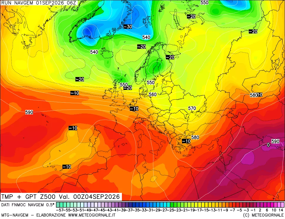 mappa Temperatura e Geopotenziali a 500 hPa