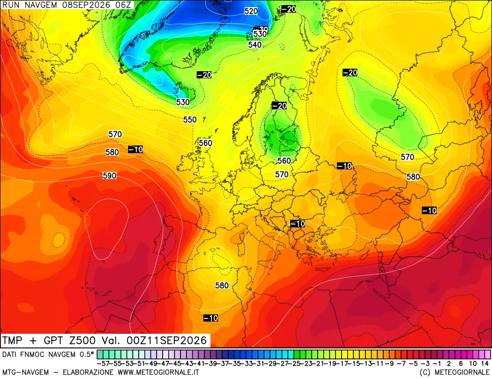 mappa Temperatura e Geopotenziali a 500 hPa