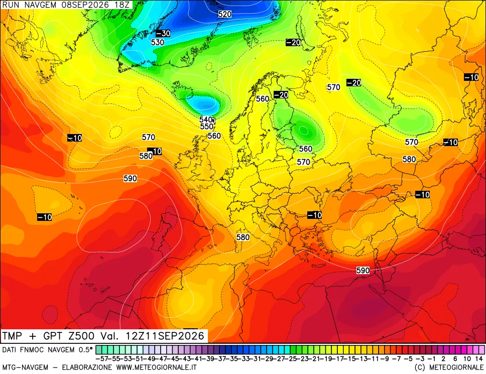 mappa Temperatura e Geopotenziali a 500 hPa