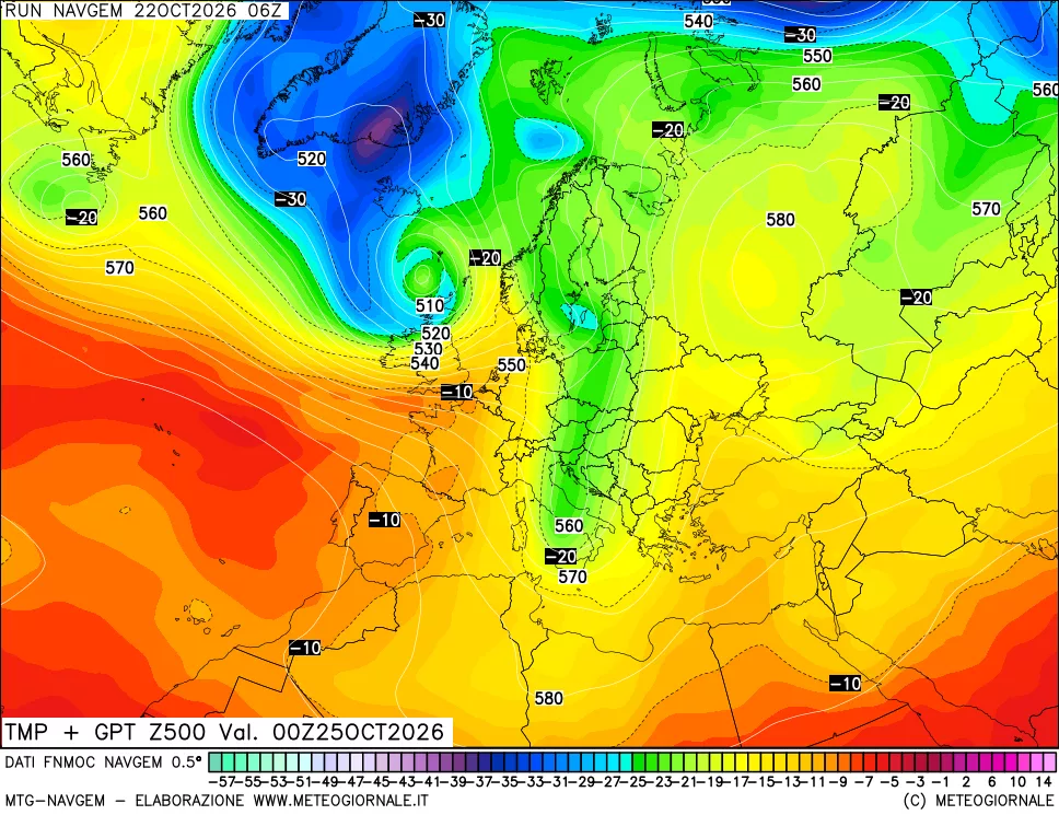 mappa Temperatura e Geopotenziali a 500 hPa