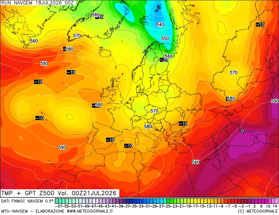 mappa Temperatura e Geopotenziali a 500 hPa