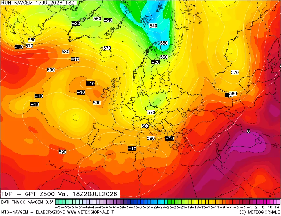 mappa Temperatura e Geopotenziali a 500 hPa