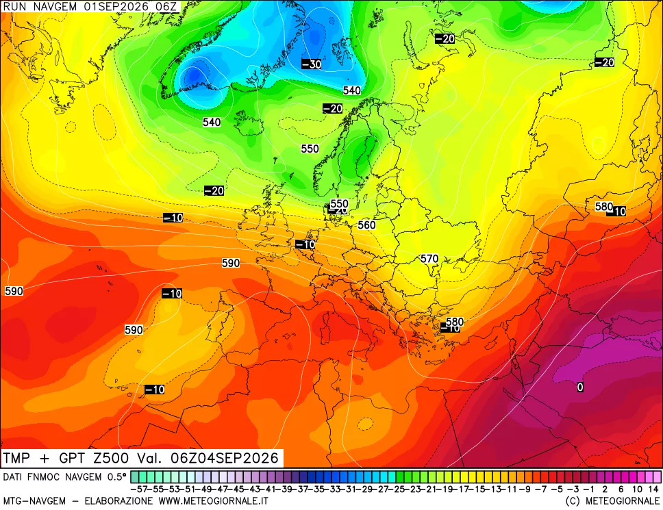 mappa Temperatura e Geopotenziali a 500 hPa