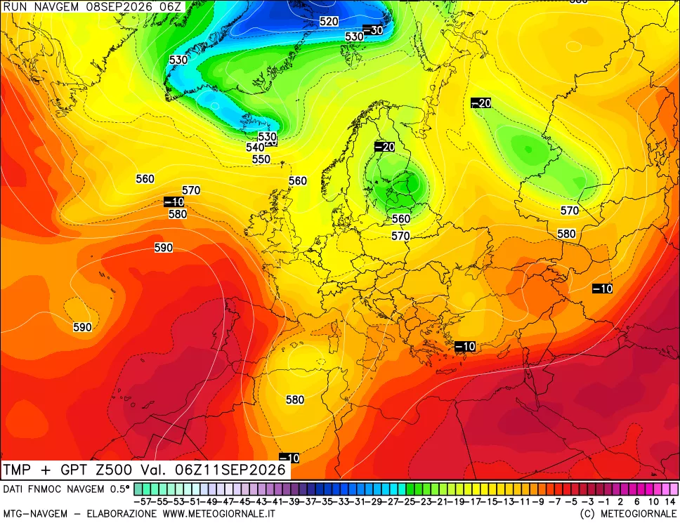 mappa Temperatura e Geopotenziali a 500 hPa