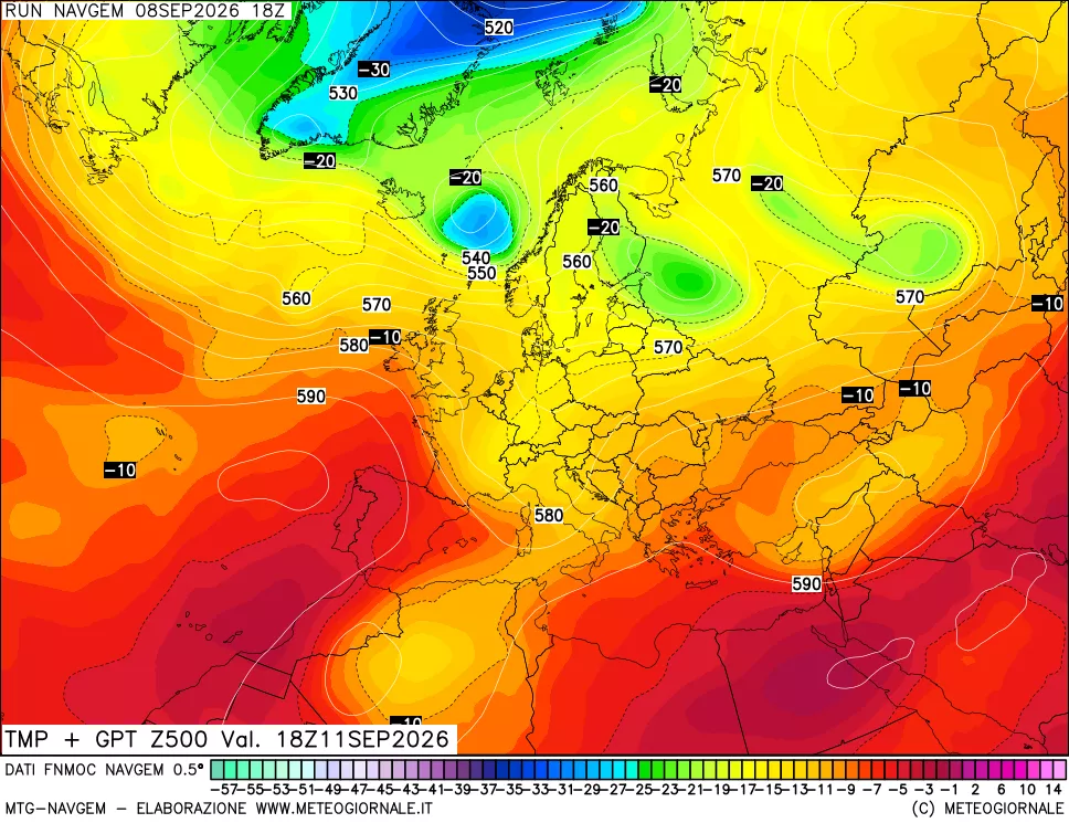 mappa Temperatura e Geopotenziali a 500 hPa