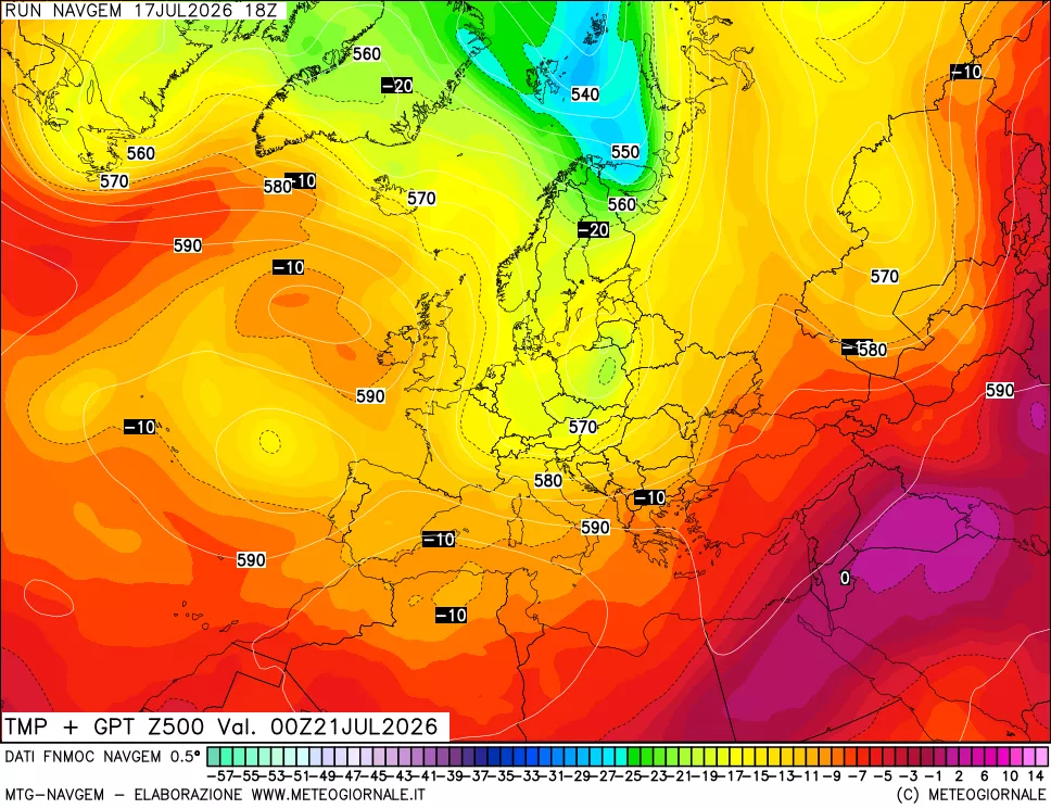 mappa Temperatura e Geopotenziali a 500 hPa