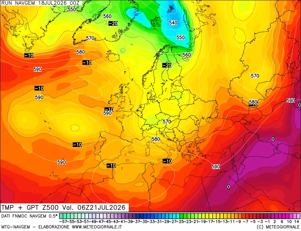 mappa Temperatura e Geopotenziali a 500 hPa