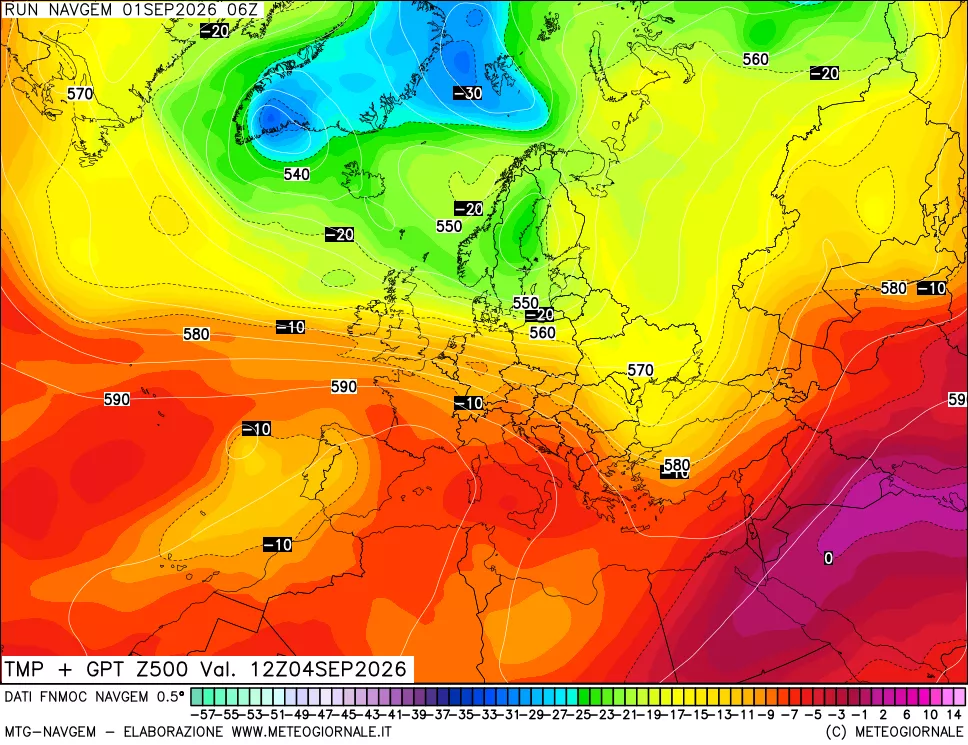 mappa Temperatura e Geopotenziali a 500 hPa