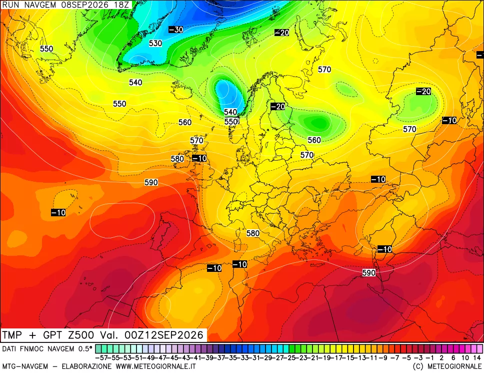 mappa Temperatura e Geopotenziali a 500 hPa