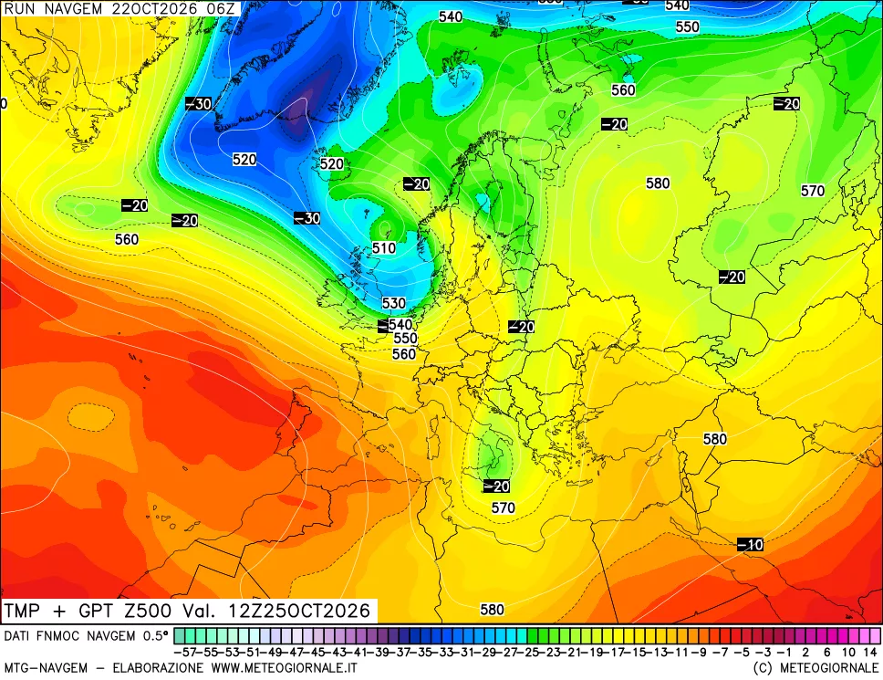 mappa Temperatura e Geopotenziali a 500 hPa