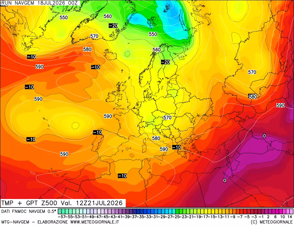mappa Temperatura e Geopotenziali a 500 hPa