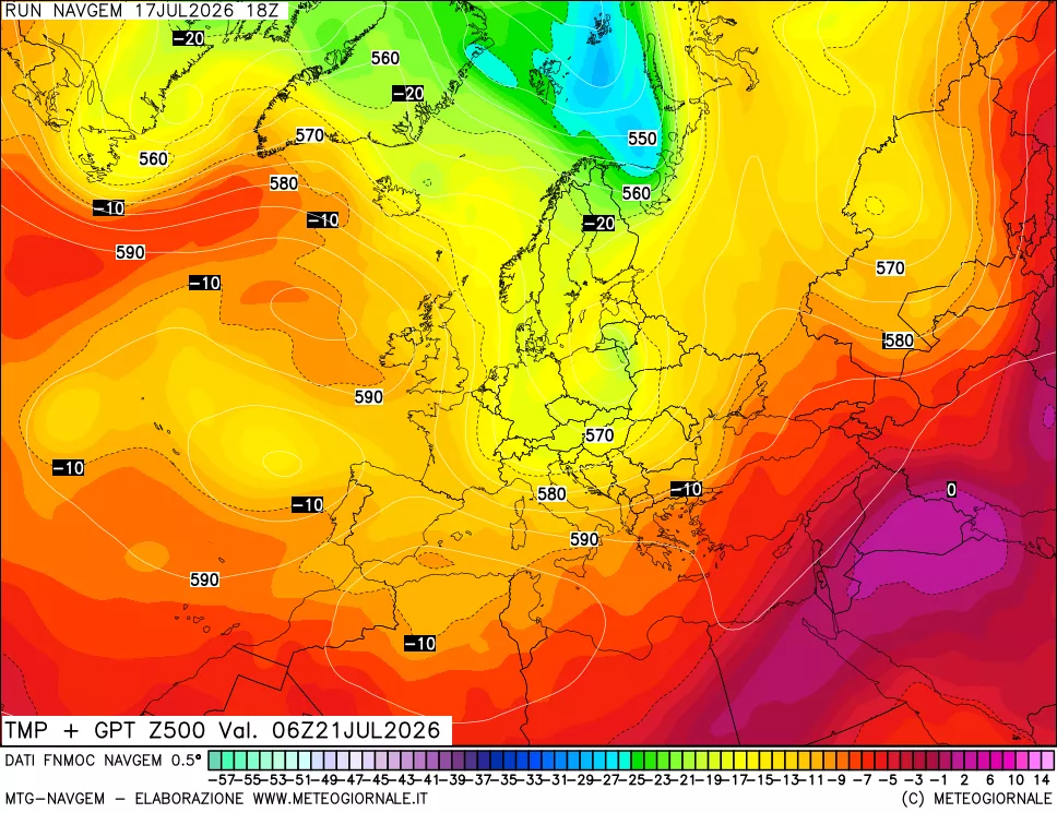 mappa Temperatura e Geopotenziali a 500 hPa