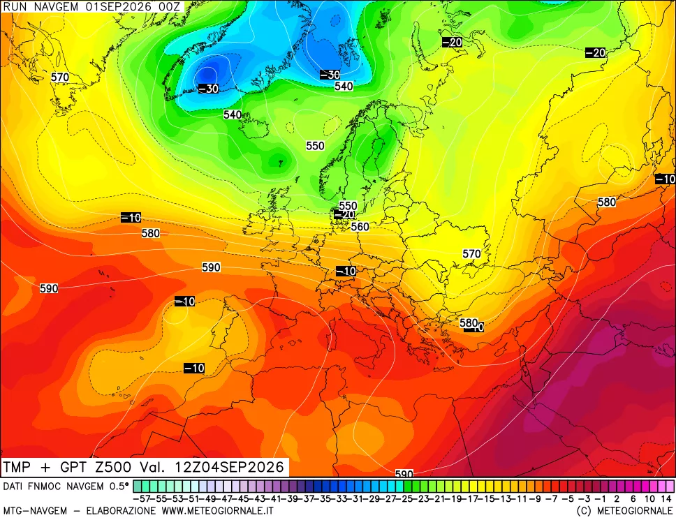 mappa Temperatura e Geopotenziali a 500 hPa