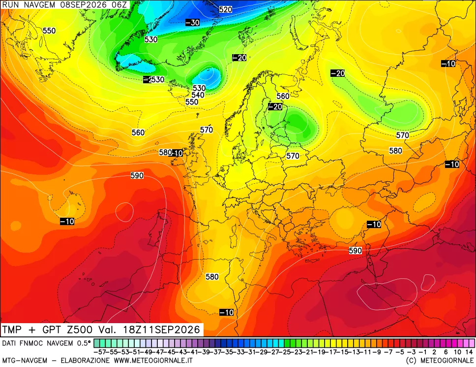 mappa Temperatura e Geopotenziali a 500 hPa