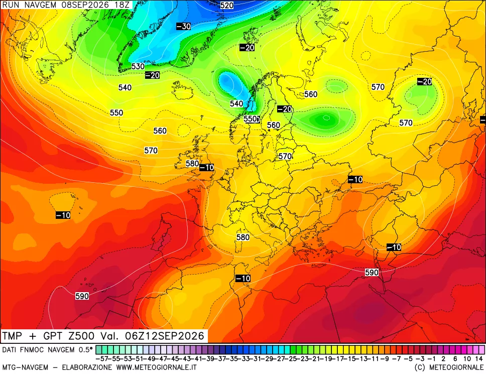 mappa Temperatura e Geopotenziali a 500 hPa
