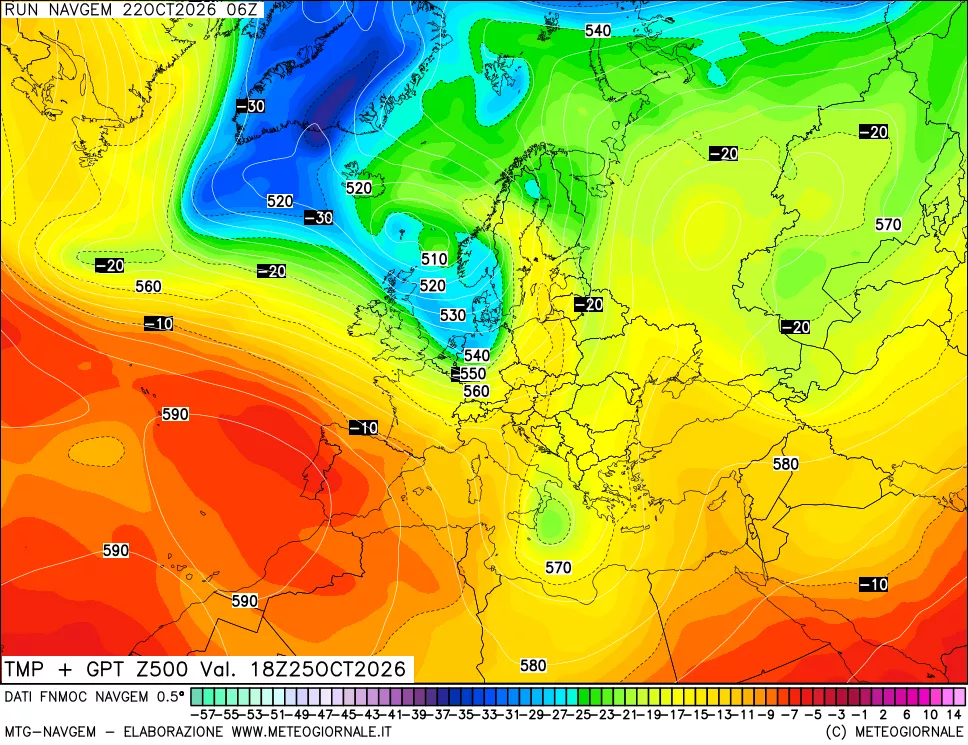 mappa Temperatura e Geopotenziali a 500 hPa