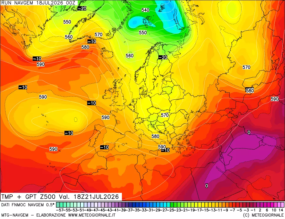 mappa Temperatura e Geopotenziali a 500 hPa