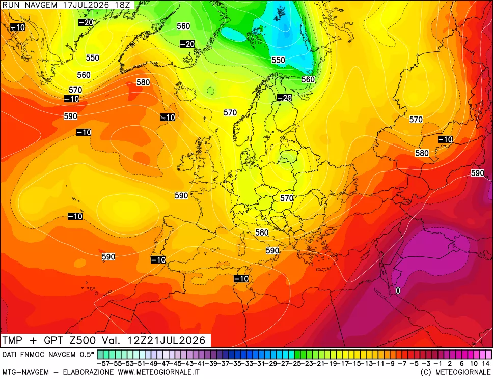 mappa Temperatura e Geopotenziali a 500 hPa
