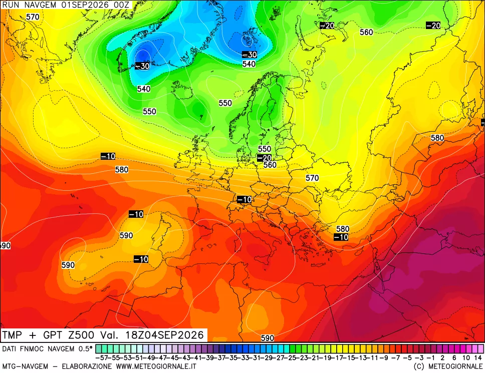 mappa Temperatura e Geopotenziali a 500 hPa