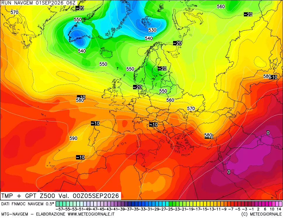 mappa Temperatura e Geopotenziali a 500 hPa