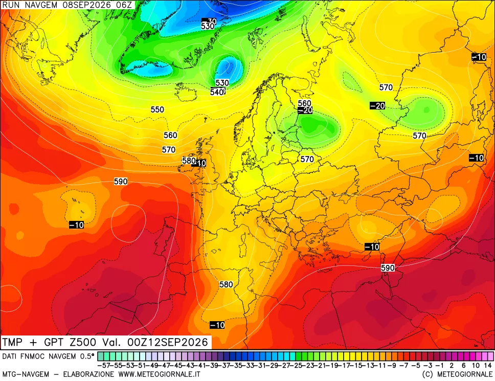 mappa Temperatura e Geopotenziali a 500 hPa
