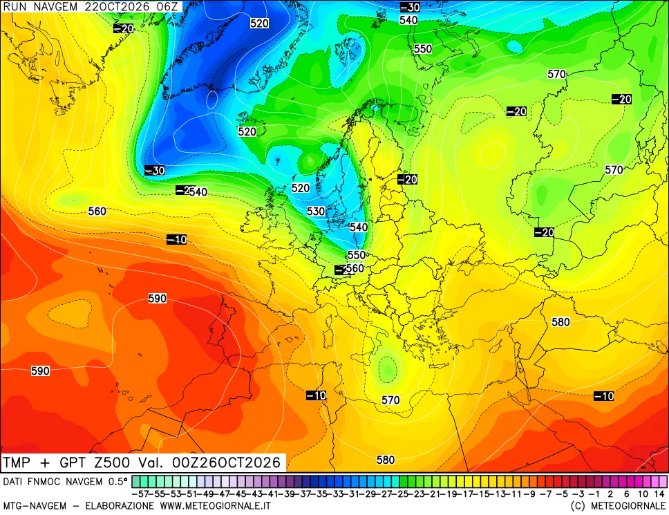 mappa Temperatura e Geopotenziali a 500 hPa