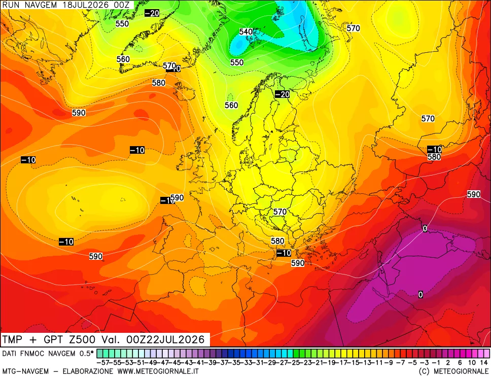 mappa Temperatura e Geopotenziali a 500 hPa