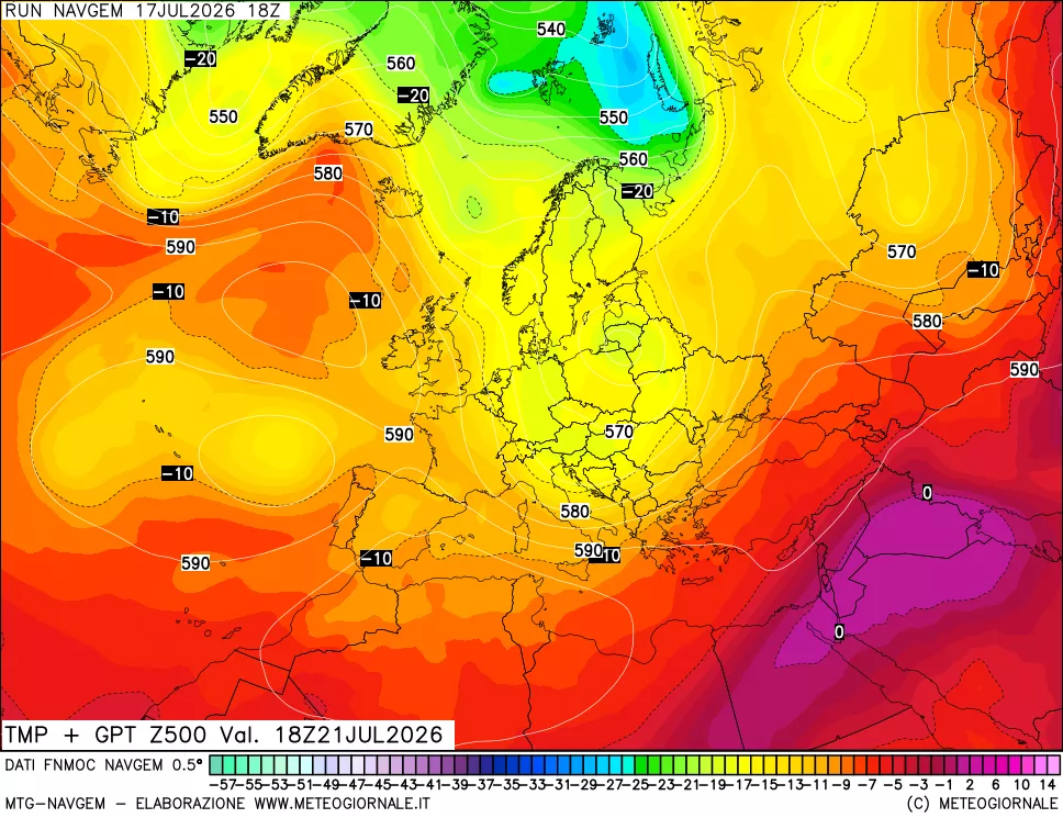 mappa Temperatura e Geopotenziali a 500 hPa