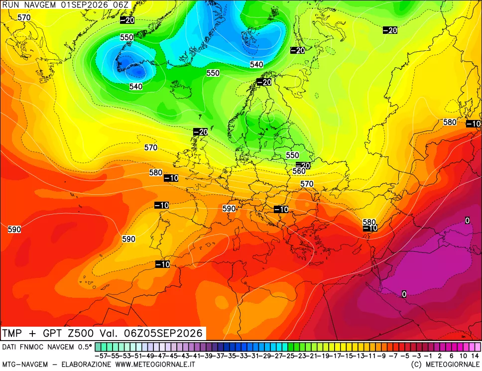 mappa Temperatura e Geopotenziali a 500 hPa