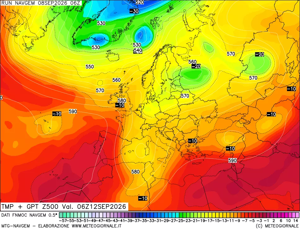 mappa Temperatura e Geopotenziali a 500 hPa