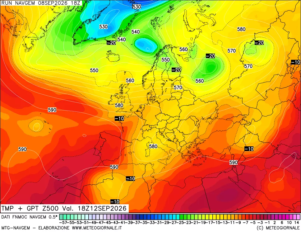 mappa Temperatura e Geopotenziali a 500 hPa