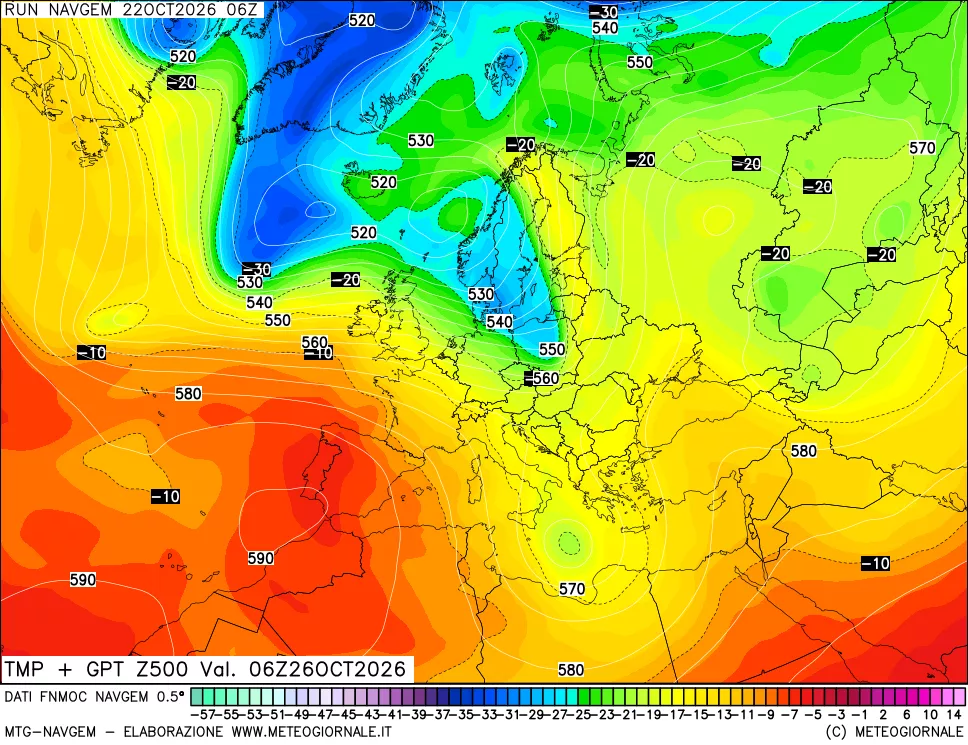 mappa Temperatura e Geopotenziali a 500 hPa