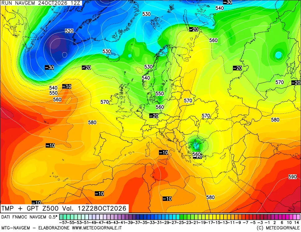 mappa Temperatura e Geopotenziali a 500 hPa