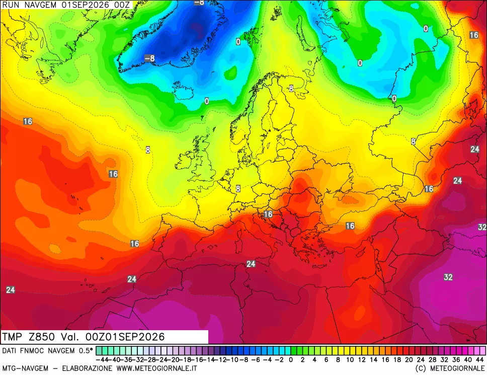 mappa Temperatura a 850 hPa