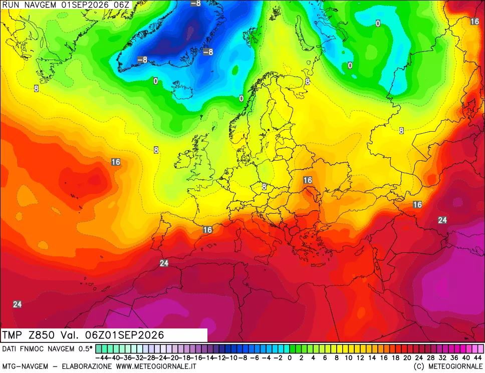 mappa Temperatura a 850 hPa