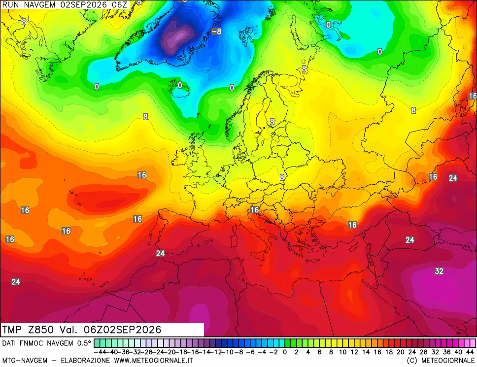mappa Temperatura a 850 hPa