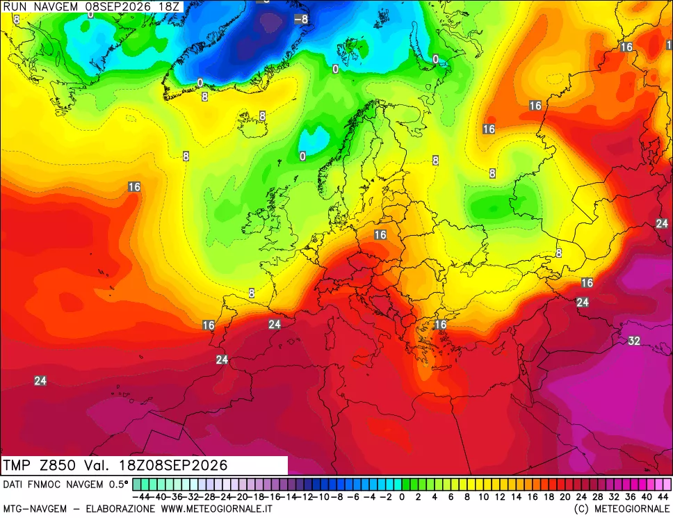 mappa Temperatura a 850 hPa