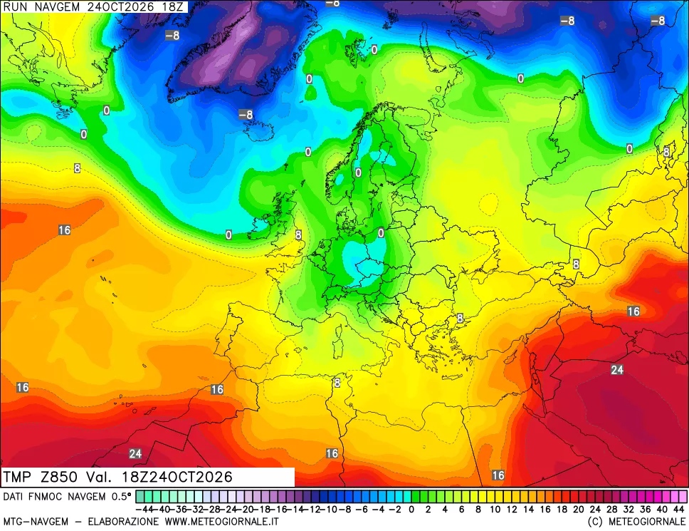mappa Temperatura a 850 hPa